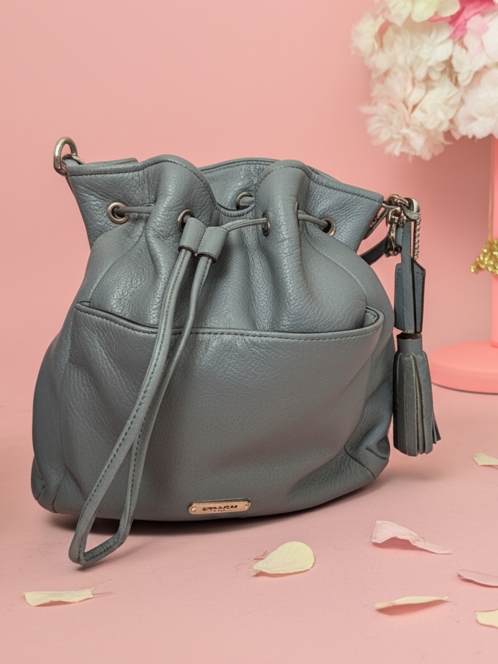 Coach Avery Pebbled Leather Bucket Bag in Teal Blue